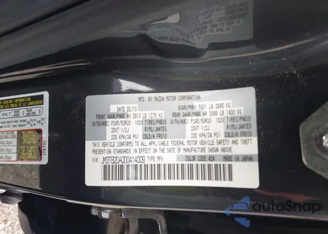 2013 Mazda Cx-9 Grand Touring из США, поврежденный, VIN JM3TB2DA0D0414009